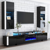 Wall Unit Entertainment Center with Fireplace and Bookshelves, Includes 70" 2-Tier Fireplace