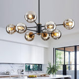 8-Light Sputnik Black Chandelier with Globe Glass Black and Gold Pendant Lights Bubble