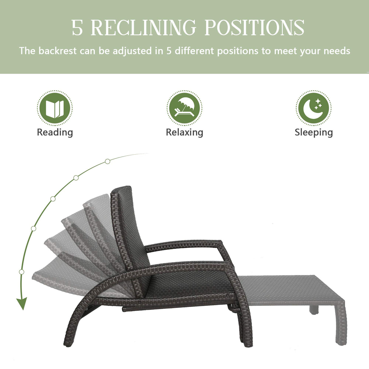 Iwicker Patio Convertible Handwoven Rattan Chaise Lounge Chairs Outdoor Steel Frame Wicker Adjustable Recliners with Quick Dry Foam Filling, Set of 2