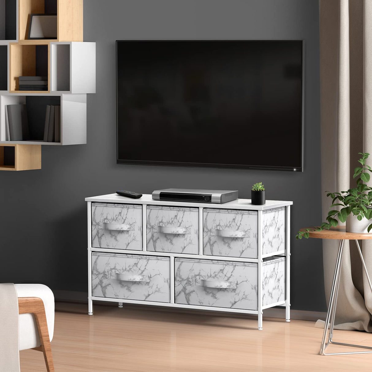 Dresser with 5 Drawers - Storage Chest Organizer Unit with Steel Frame