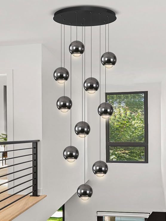 10-Light LED Staircase Gold Chandelier Crystal Ceiling Lights Large Chandeliers for High