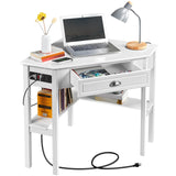 L Shaped Corner Computer Desk with Power Outlets, Reversible Triangle Workstation