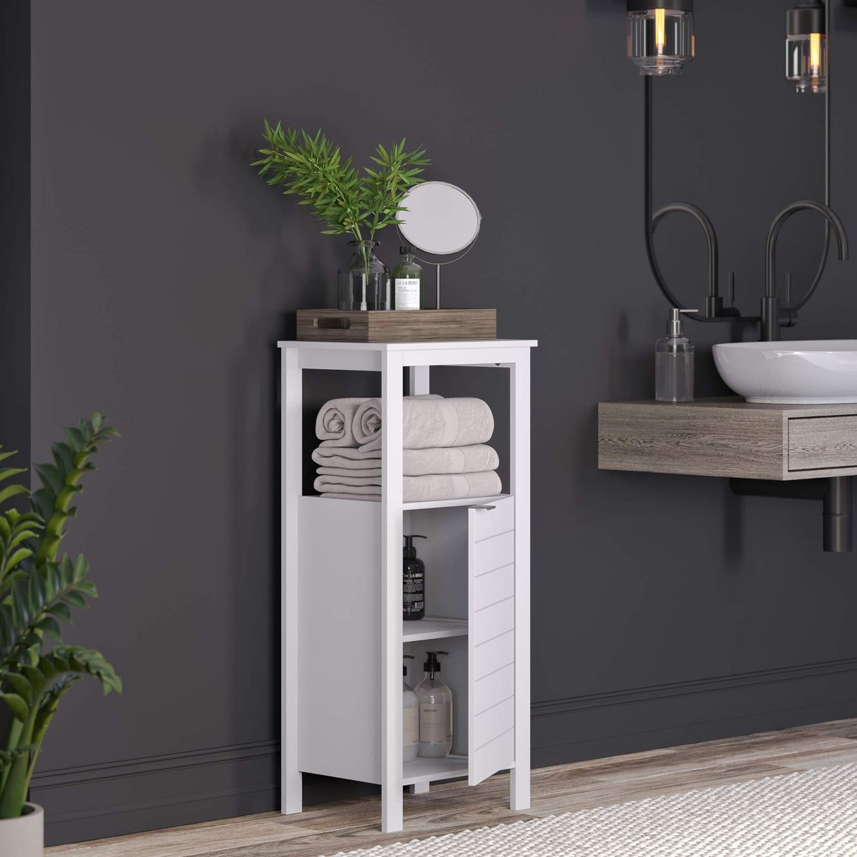 White Madison Collection Single Door Floor Cabinet