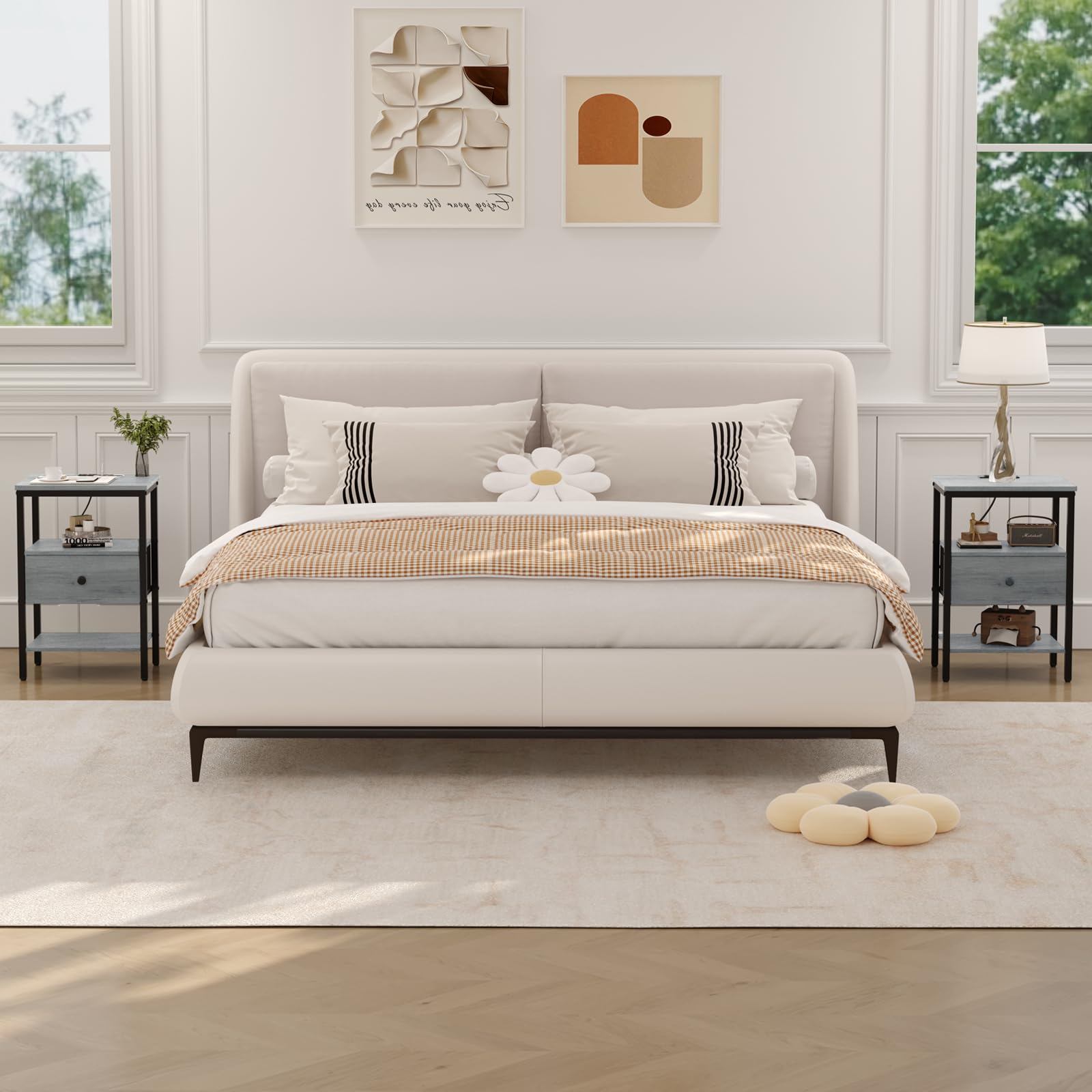 Nightstand with Charging Station, Set of 2 Side Tables