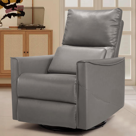 Swivel Rocker Recliner Chair, Glider Nursery Recliner Chair with Lumbar Support, Leather Swivel Rocker Recliner with USB & Type-C Ports, Electric Recliner Chair for Adults (Grey)