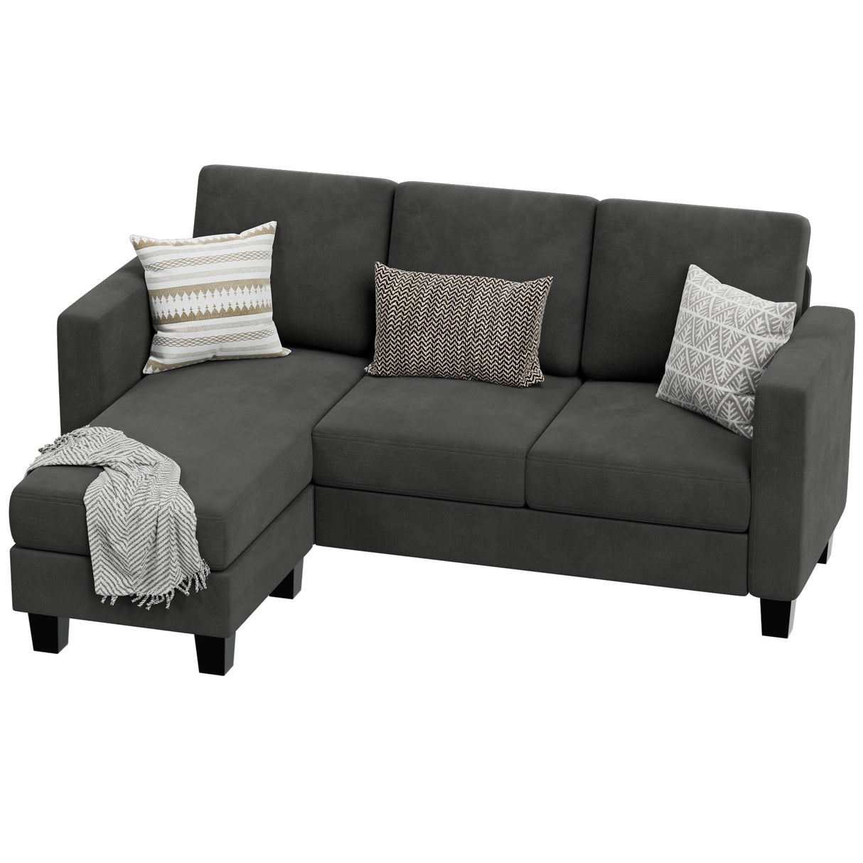 Convertible Sectional Sofa Couch, 3 Seat L-Shaped Sofa with Linen Fabri