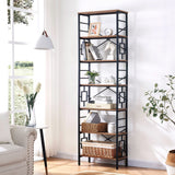 Tall Bookshelf, Industrial 7-Tier Bookshelf with Unique Design,