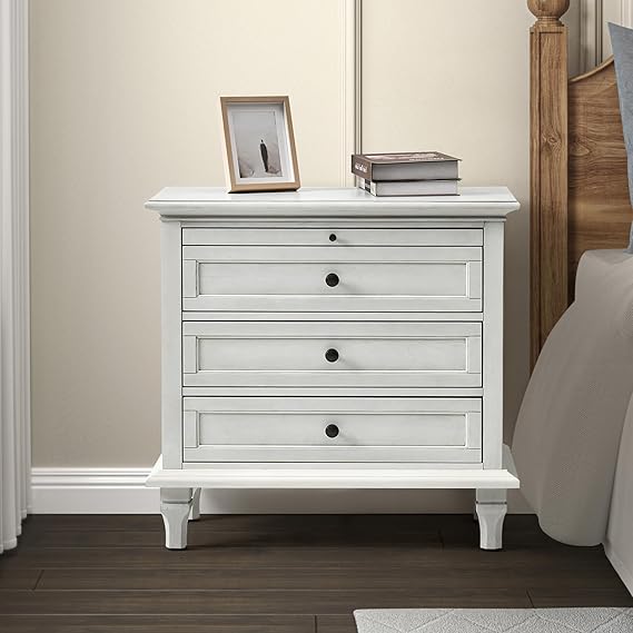 HOME Farmhouse Nightstand with Charging Station, Drawer Organizer