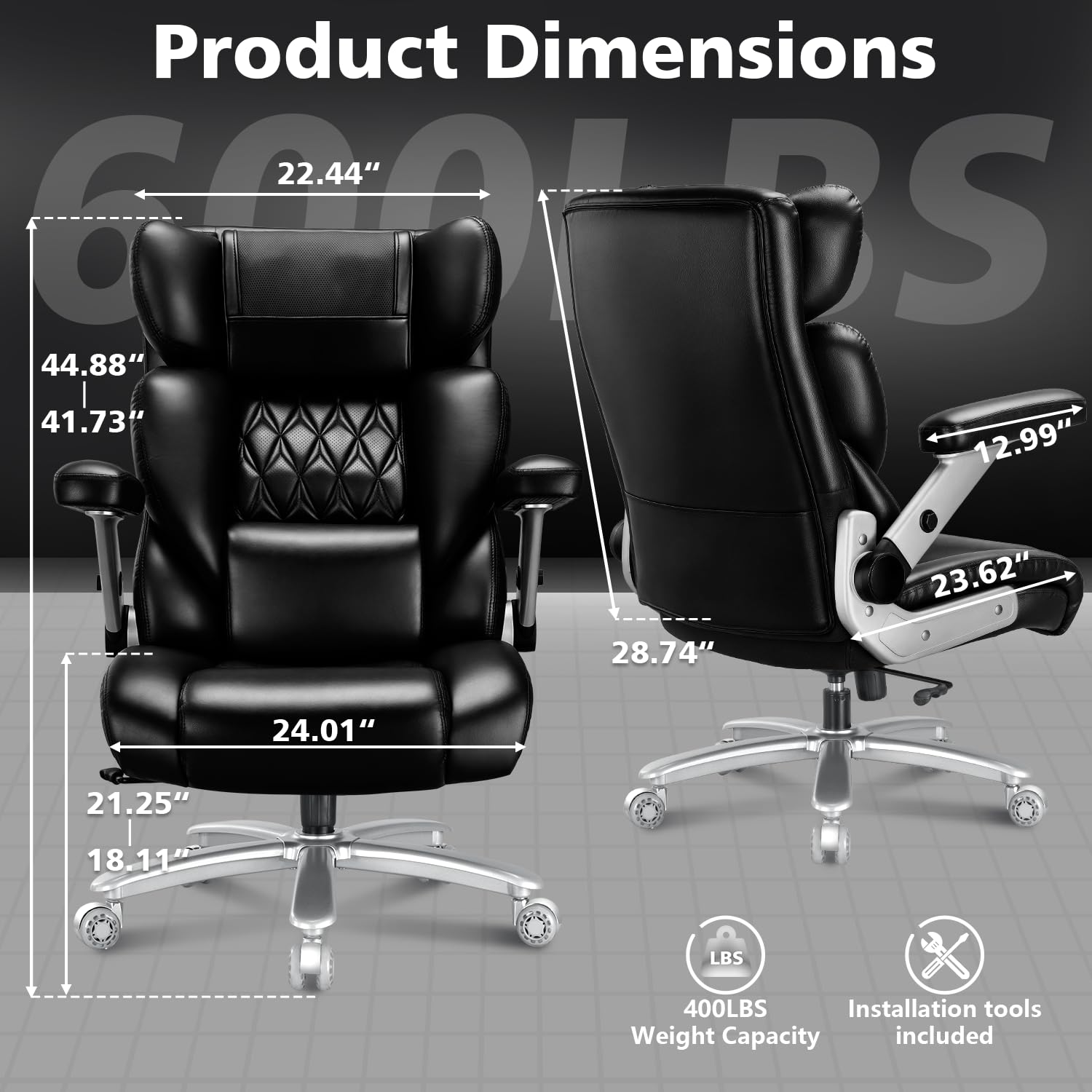 600lbs Big & Tall Office Chair with 3D Heated Massage and Lumbar Support