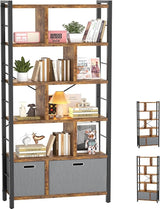 Tall Bookshelf, 6 Tier Bookcase with Drawers, Modern Book Shelf Display Standing Shelf