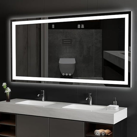 55x28 Inch LED Bathroom Mirror - Anti-Fog, Stepless Dimmable - Bathroom Mirror with Lights - 3 Color