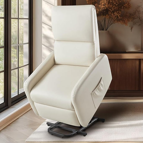 Lift Recliner Chairs for Adults, Small Electric Recliners with High Back & Side Pocket for Nursery Living Room Bedroom, Comfy Upholstered Modern Nursing Single Sofa, Teddy White