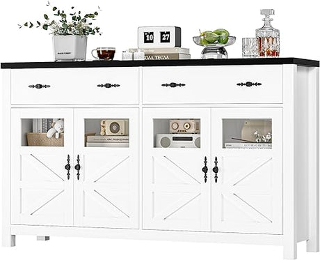 Buffet Cabinet with Storage, 55.1" Large Sideboard Buffet Cabinet, Farmhouse Sideboard