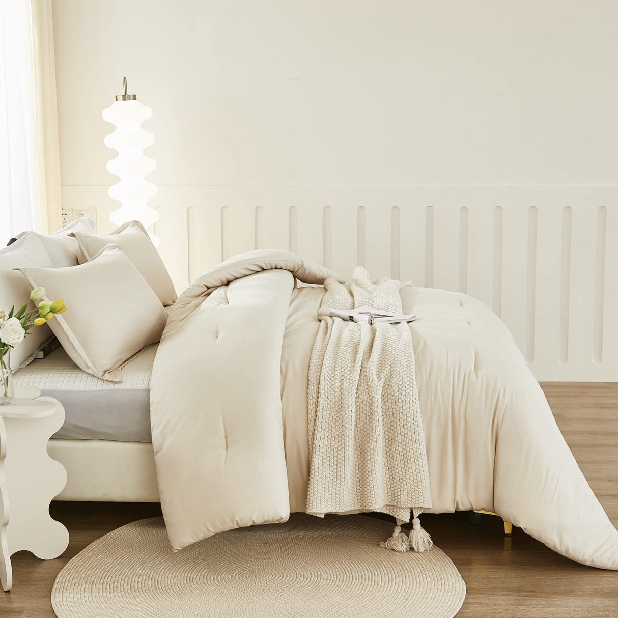 Beige Comforter Set California King Size, 3 Pieces Cal King Lightweight Solid Bedding