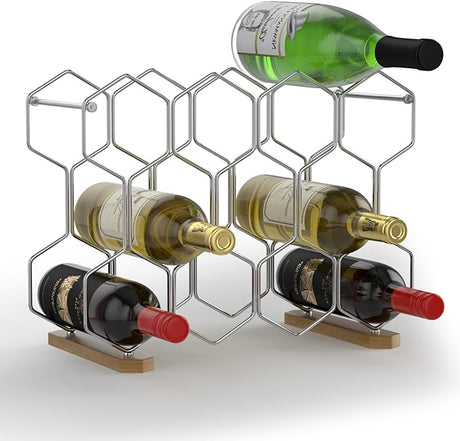 Countertop Wine Rack with Wood Base, 14 Bottle Tabletop Wine Holder