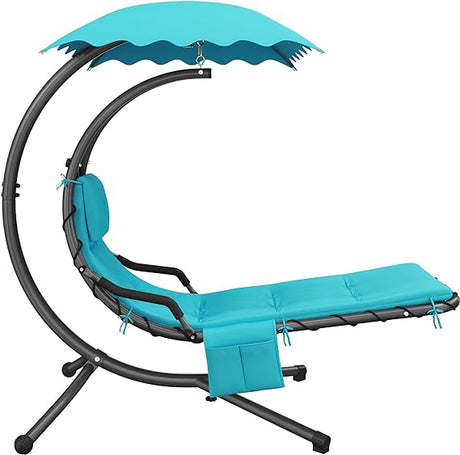 Outdoor Hanging Chaise Lounge Chair Hammock Chair w/Built-in Pillow