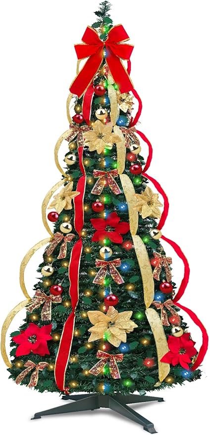 6.5 Ft Prelit Pop Up Christmas Tree Pre-Decorated Ornaments