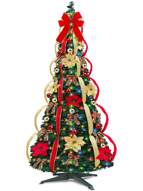 6.5 Ft Prelit Pop Up Christmas Tree Pre-Decorated Ornaments