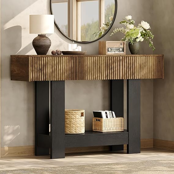 47" Farmhouse Console Table with Storage - Dark Brown