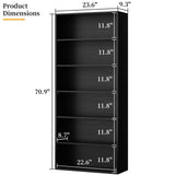Shintenchi Bookshelf,6-Tier Open Bookcase and Bookshelves,6 Shelf Display Storage Shelves Floor Standing 70.6 inches Tall Bookcase for Home Office, Living Room (Black)