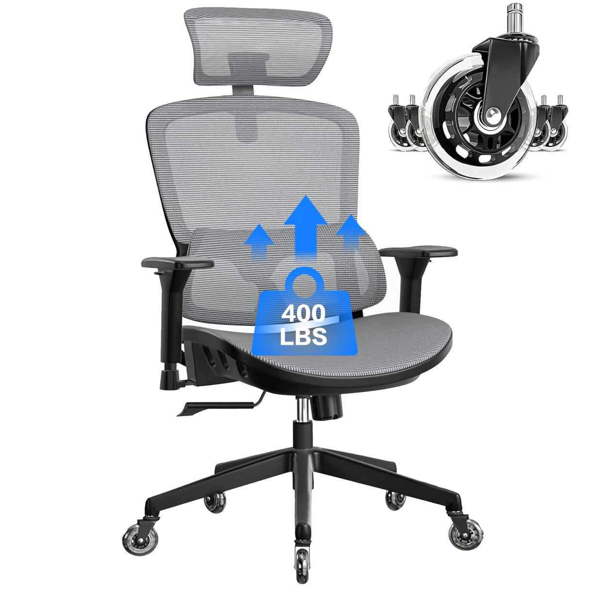 resiova Office Chair Ergonomic Computer Chair,High Back Mesh Chairs,Computer Chair with Lumbar Support and Retractable Armrests,Swivel Mesh Office Chair for Home Office and Study,Grey