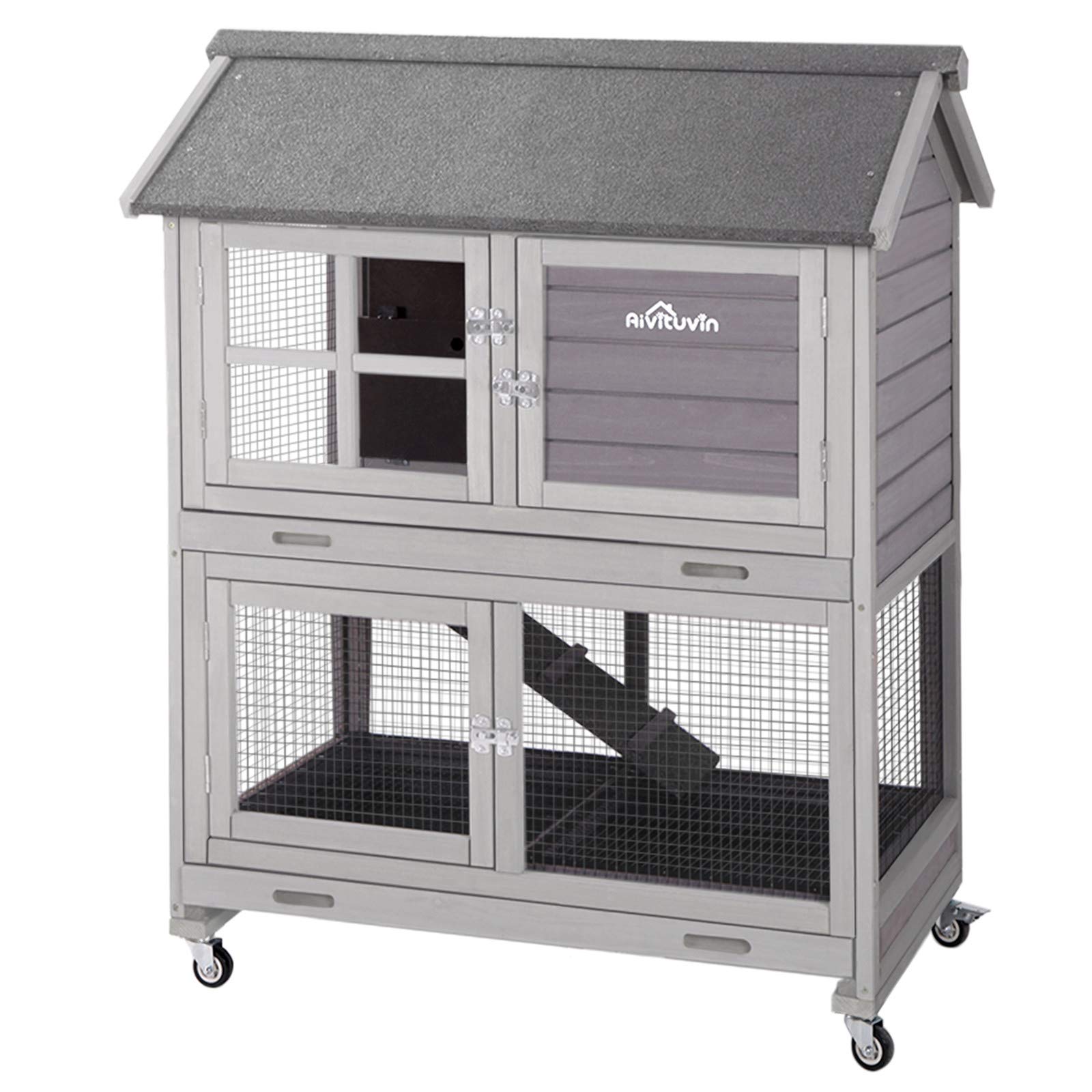 [Upgrade Version] Rabbit Hutch Bunny Hutch, Rabbit Cage with Two No Leak Trays
