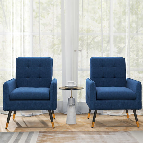 Modern Mid-Century Accent Chair - Upholstered Armchair with Tufted Back, Metal Legs