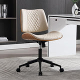 Office Chair No Arms with Wheels, Adjustable Height Small Desk Chair, PU Leather Mid