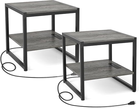 End Table with Charging Station, 20 Inch Square Side Table with USB Ports & Power Outlets