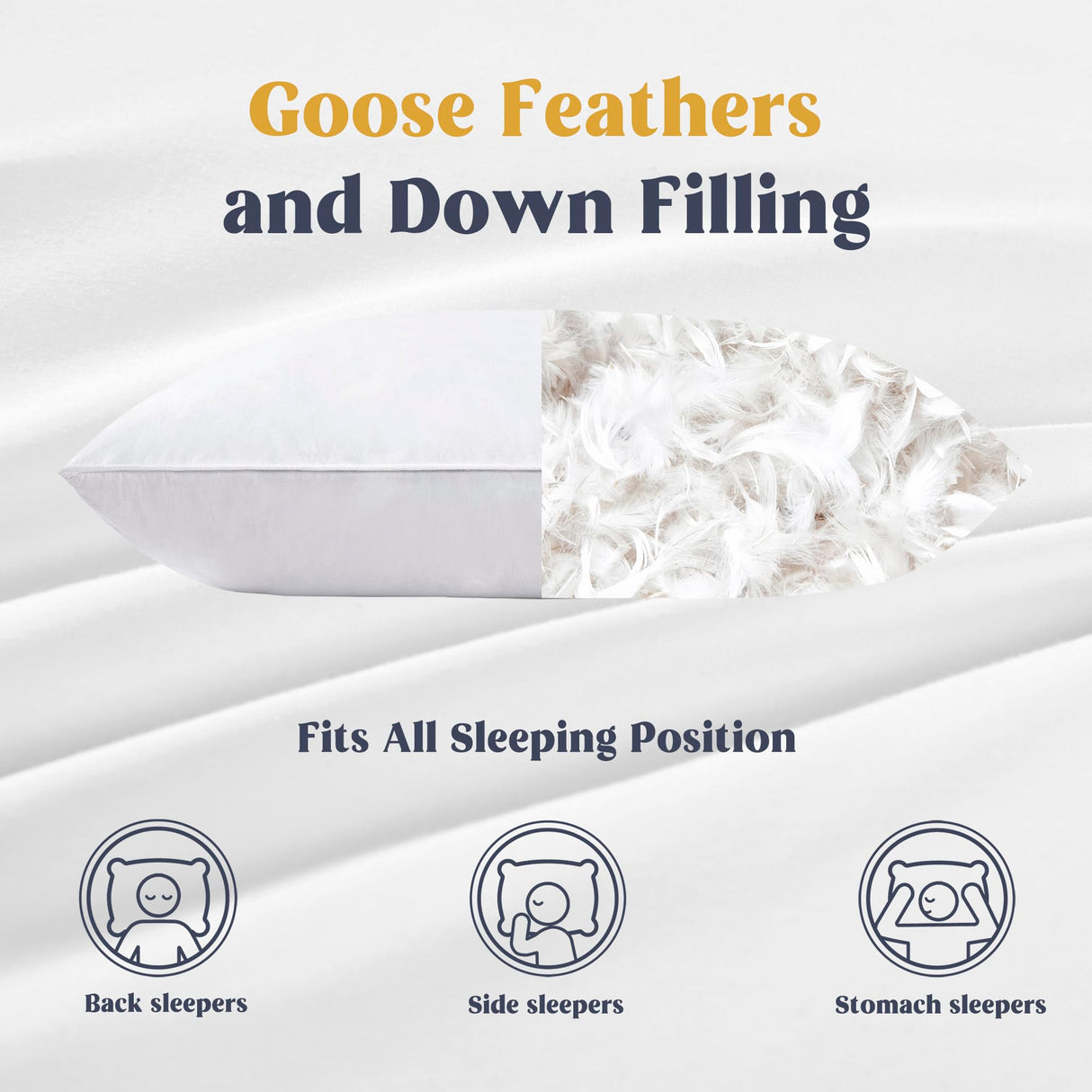 Goose Feathers and Down White Pillows with 100% Soft Cotton Cover, Bed Sleeping Hotel