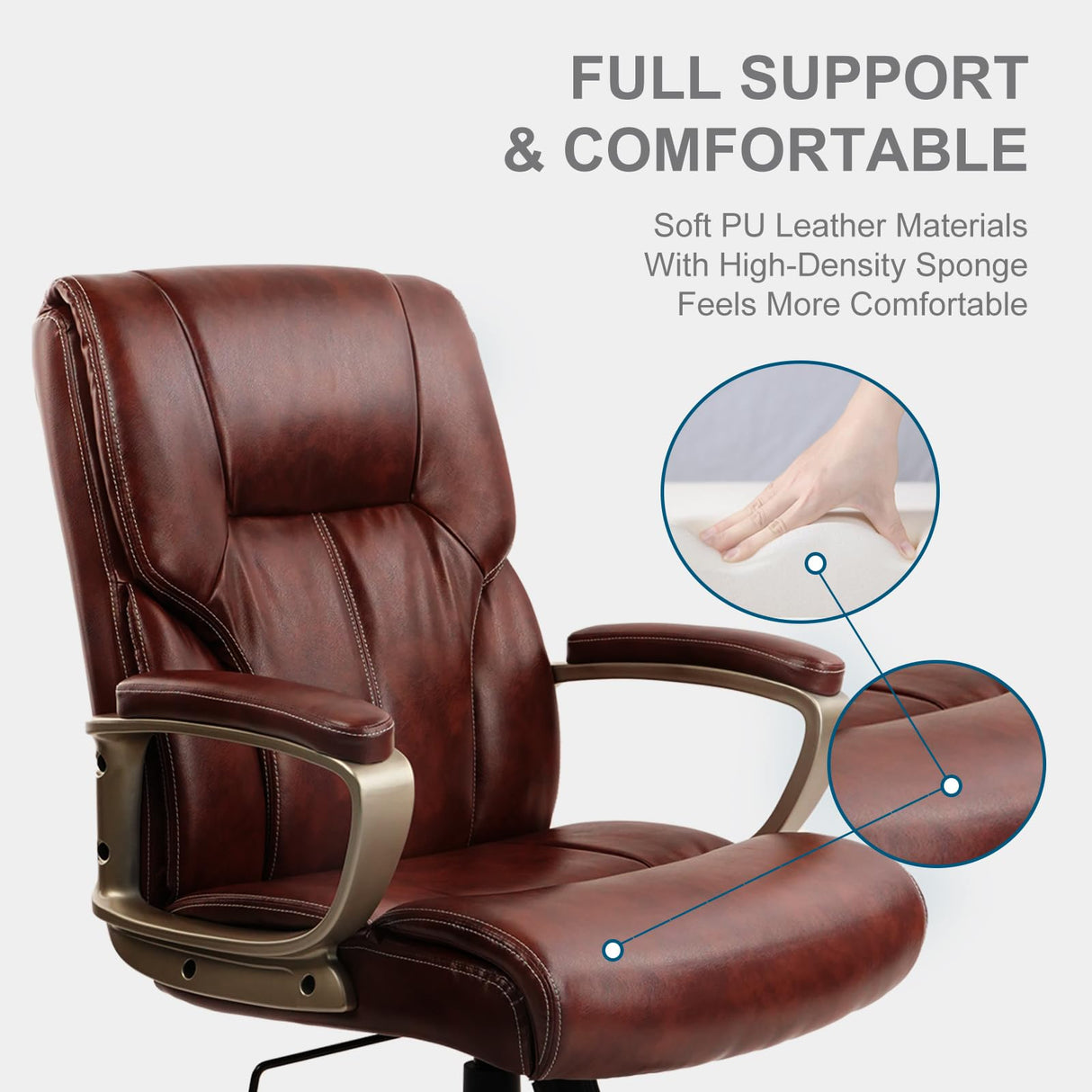 Executive Office Chair Managerial Chair with Soft Padded Armrest, Ergonomic PU Leather