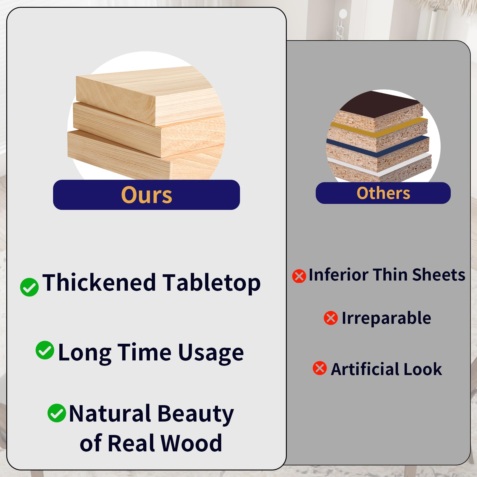 47-Inch Round Solid Wood Dining Table for 4-6 People