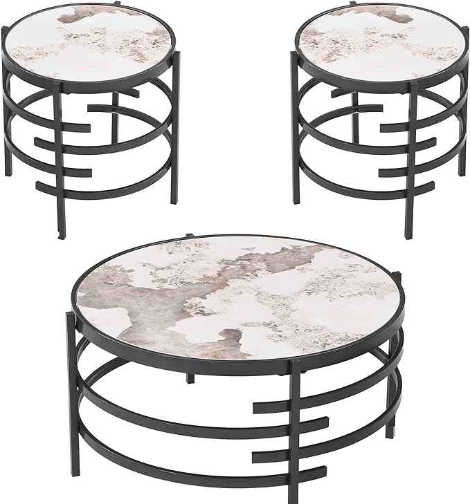 Coffee Table Marble Stone Silver Living Room Table Modern Round Sofa Side Table