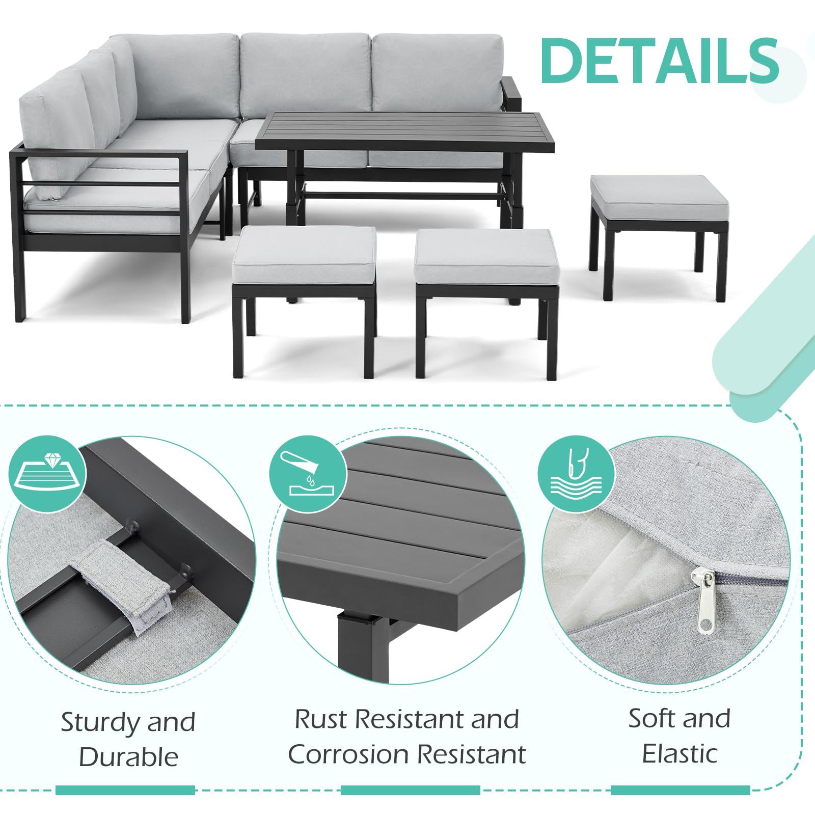 All Weather Aluminum Frame Patio Conversation Set, 7 Pieces Outdoor Patio Furniture