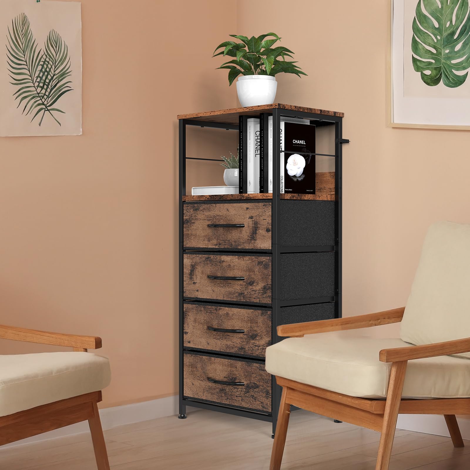 Nightstand with 4 Drawers, End Table