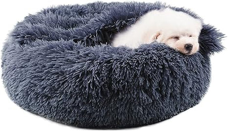 Dog Beds for Small Dogs, Donut Dog Bed with Blanket Attached, Calming Dog