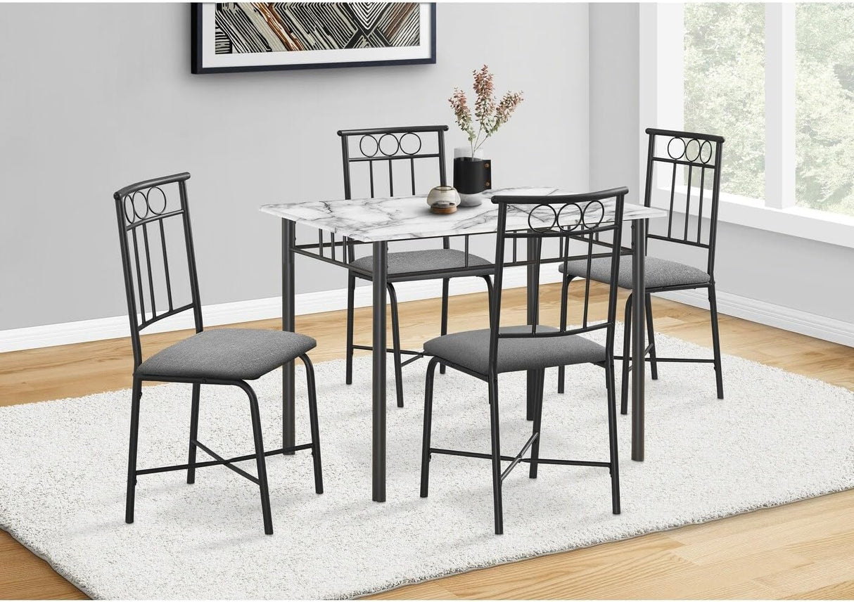 Monarch Specialties 1014 Table, 5pcs, Small, 40" Rectangular, Kitchen, White Marble Look Laminate 5 Piece Dining Set, 39.75" L x 27.5" W x 30" H