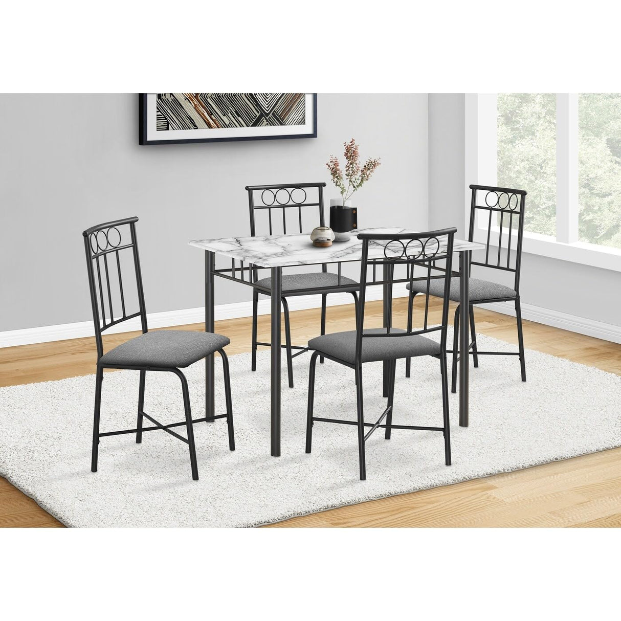 Monarch Specialties 1014 Table, 5pcs, Small, 40" Rectangular, Kitchen, White Marble Look Laminate 5 Piece Dining Set, 39.75" L x 27.5" W x 30" H