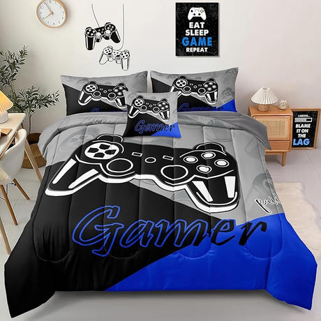 5 Pieces Gaming Bedding Set Twin Size for Boys Gamer Comforter Set