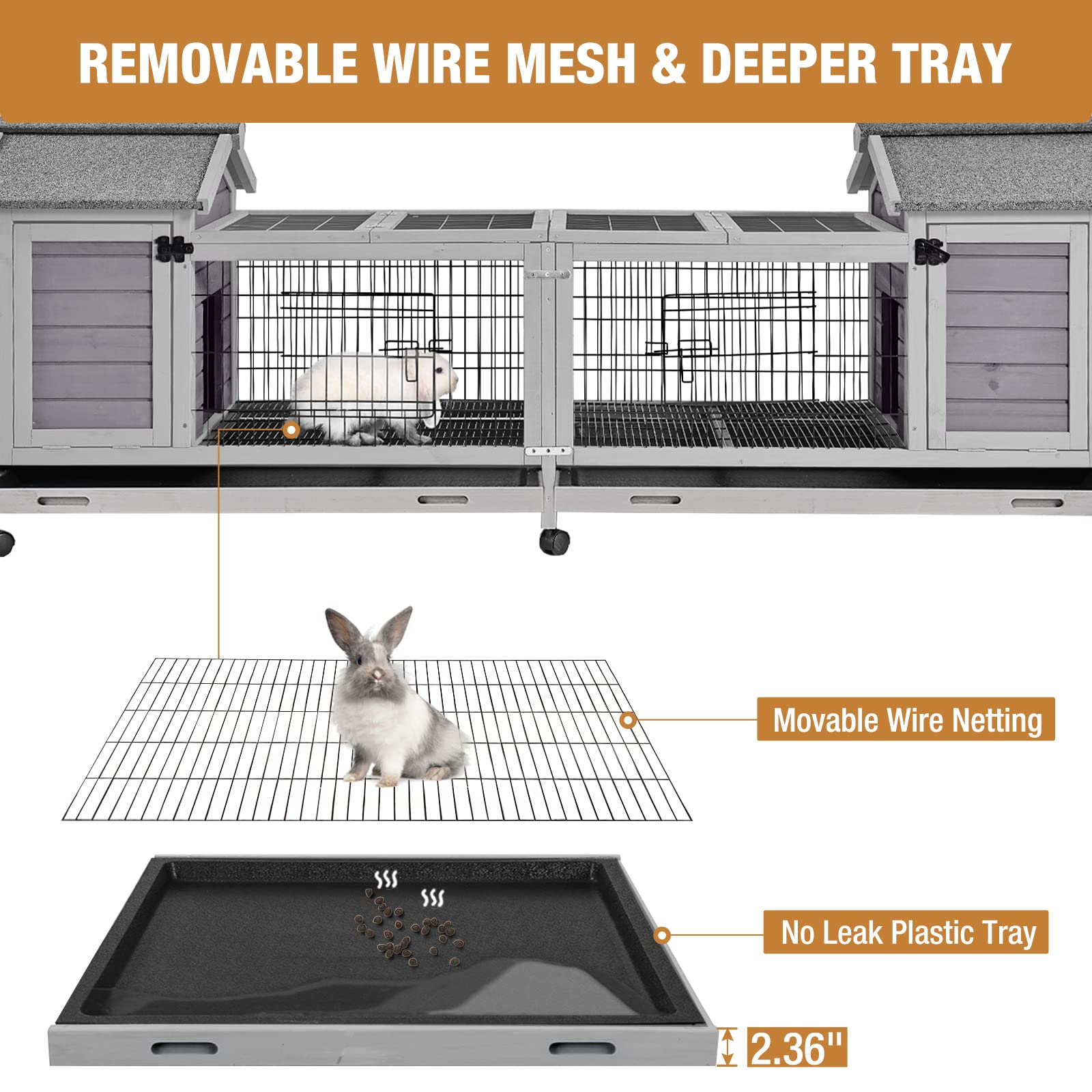 Rabbit Hutch Indoor Outdoor Bunny Cage Upgrade Large Space for Rabbit,Guinea Pig