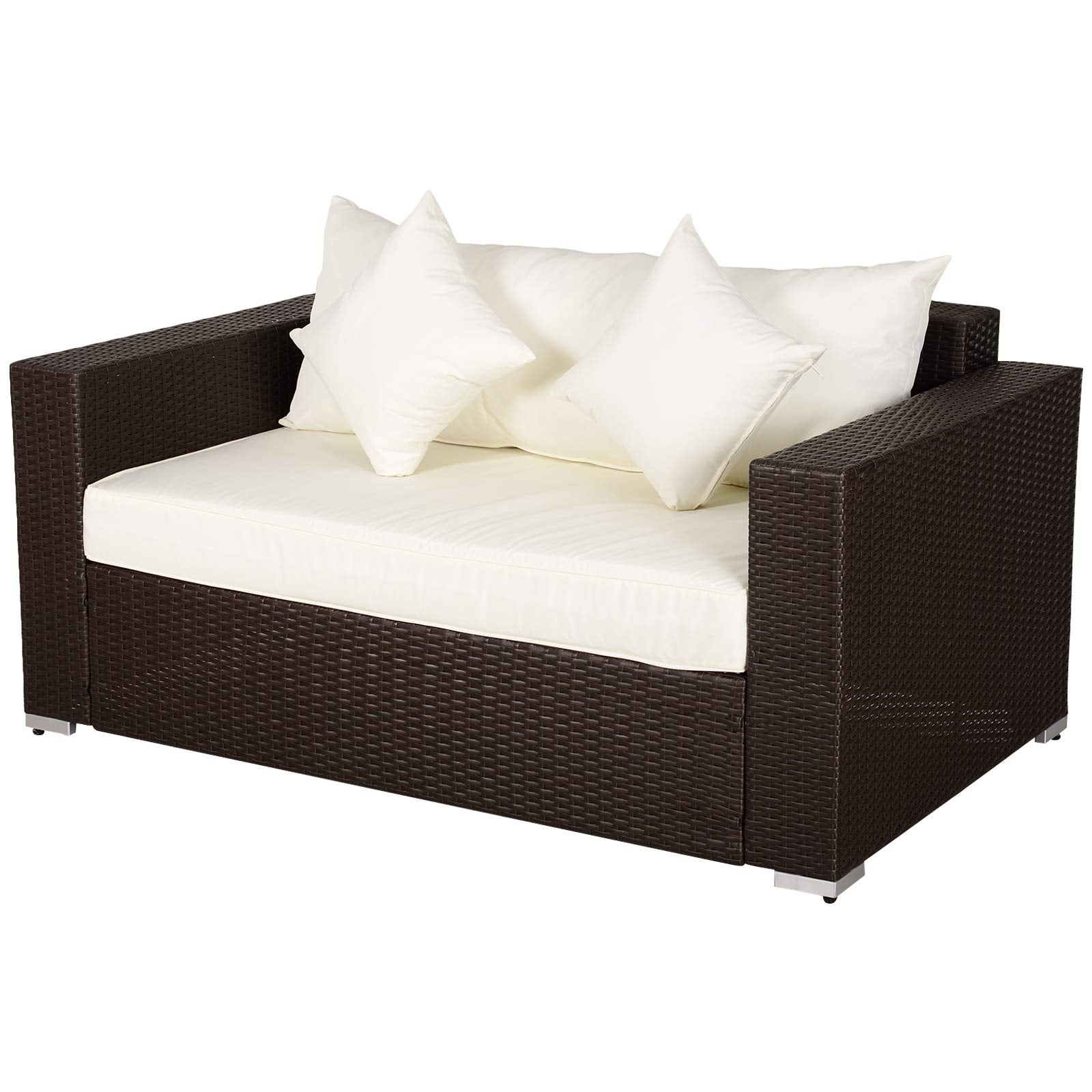 Outdoor Sofa, PE Rattan Wicker Loveseat, Outdoor Couch with 2 Throw Pillows