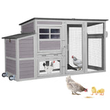 Chicken Coop Mobile, Chicken House with Wheels, Wooden Hen House Poultry Cage