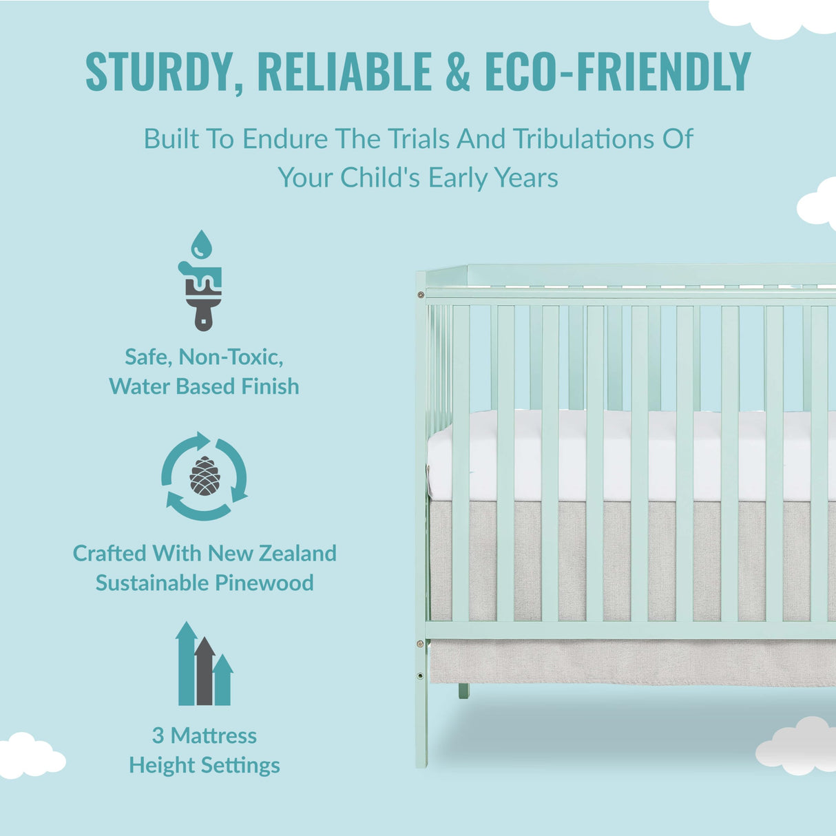 Synergy 5-in-1 Convertible Crib in Mint, Greenguard Gold Certified