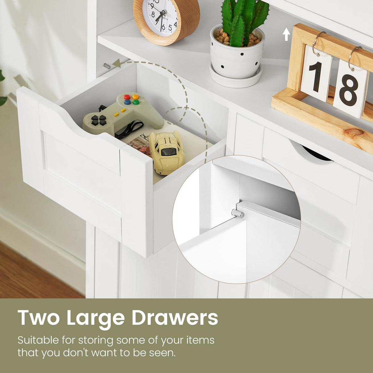 Tall Storage Cabinet, Bathroom Cabinet with Doors & Adjustable Shelves, Linen Cabinet with 2 Drawers