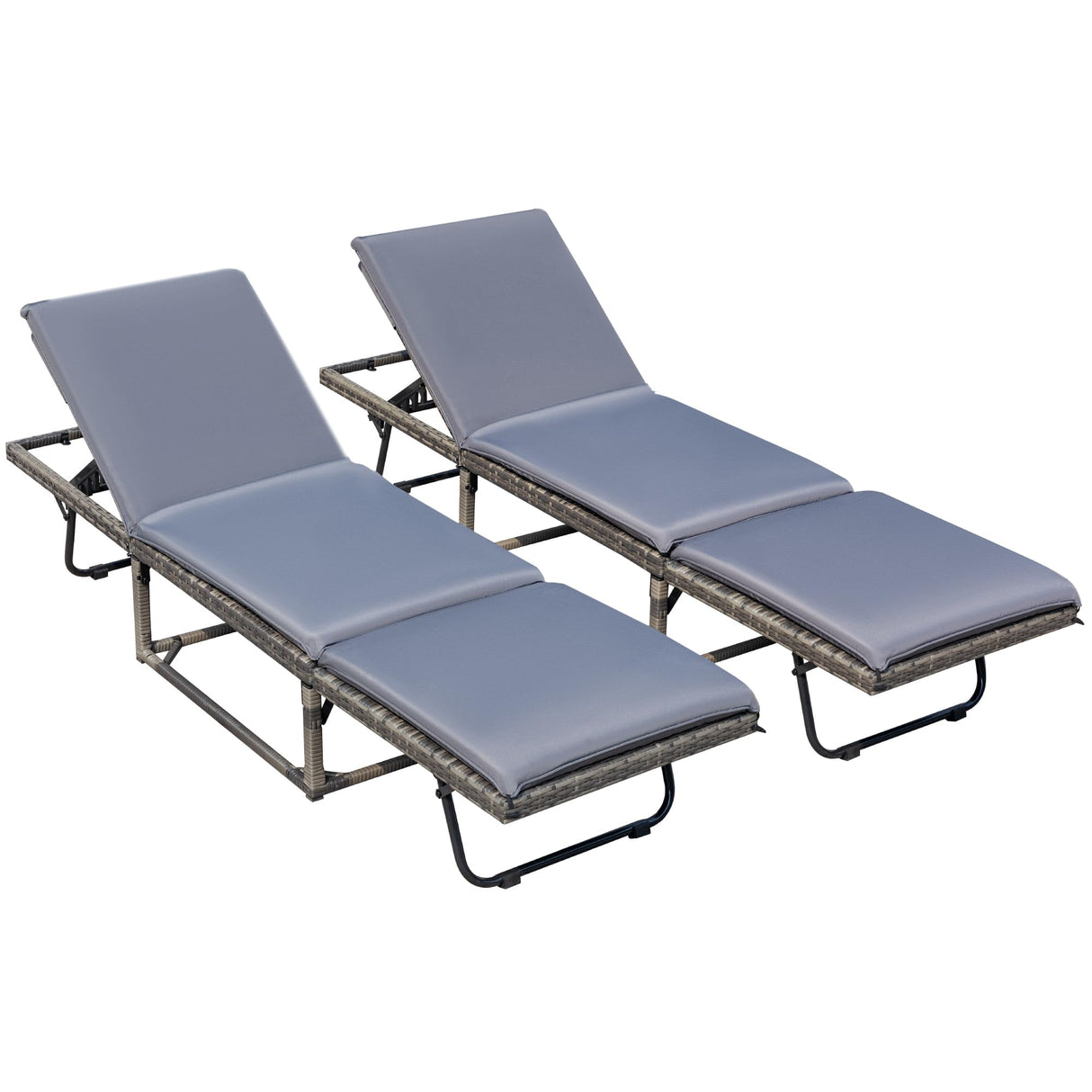 Foldable Rattan Chaise Lounge 2-Pack, 5-Angle Adjustable Backrest Patio Chairs for Beach