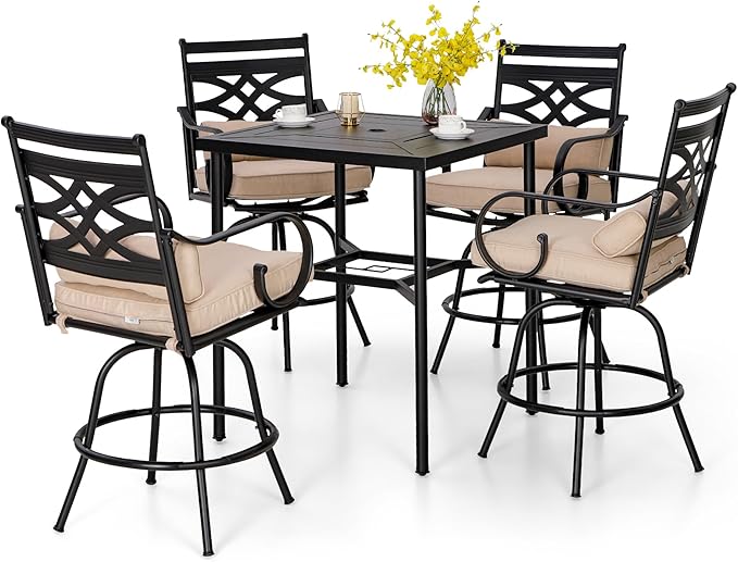 Outdoor Swivel Bar Stools Set of 2，Patio Counter Height Bar Chairs