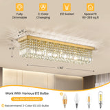 8-Lights Rectangular Flush Mount Ceiling Light Gold Rectangle Modern Crystal Chandelier