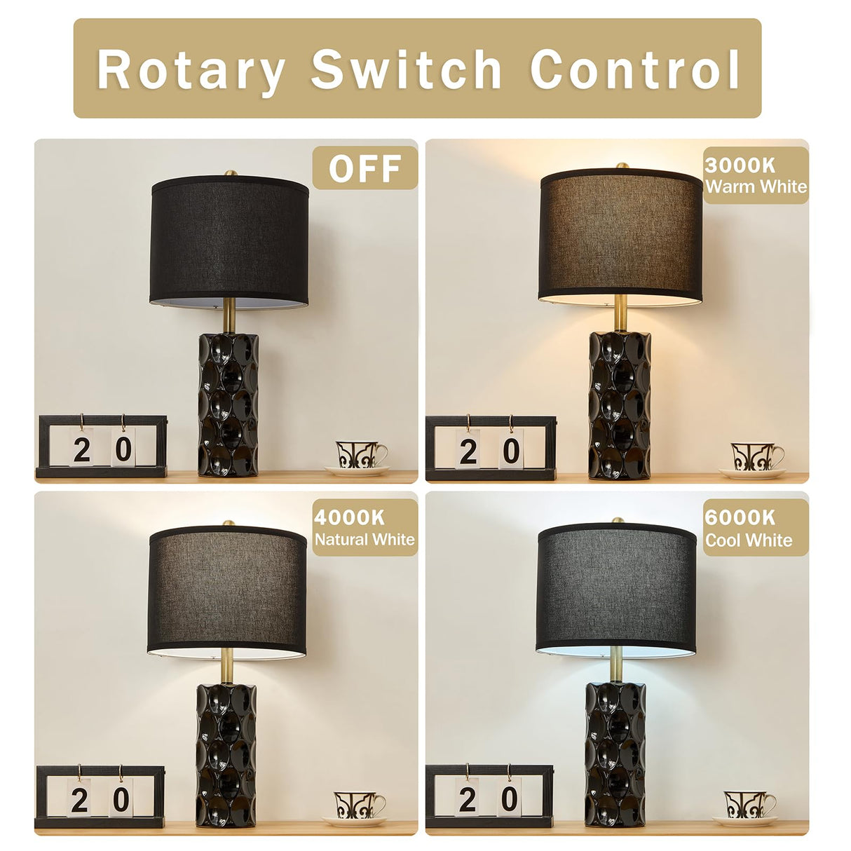 24" Modern Ceramic Table Lamp Set of 2 - 3 Color Dimmable Bedside Lamps