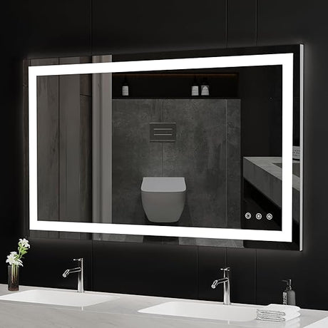 55x28 Inch LED Bathroom Mirror - Anti-Fog, Stepless Dimmable - Bathroom Mirror with Lights - 3 Color