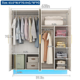 Modern 70in LED 4 Doors Armoires Wardrobe Closet White with Hanging Rod